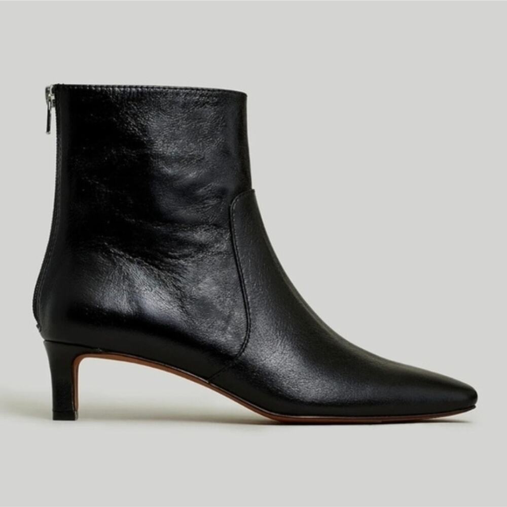 NEW Madewell Dimes Sleek Black Leather Ankle Kitten Heel Booties 10.5